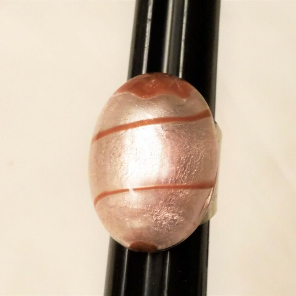 Antica Murrina Tone sz 7.5 Glass Gem Stone Ring Boho Gypsy Peach Pink Oval - Picture 5 of 8